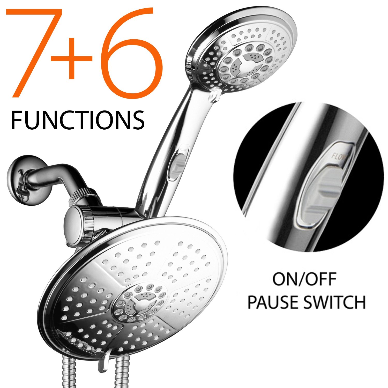 DreamSpa® Ultra Luxury 38 setting 3 Way Dual-Rainfall-Shower-Head-Combo