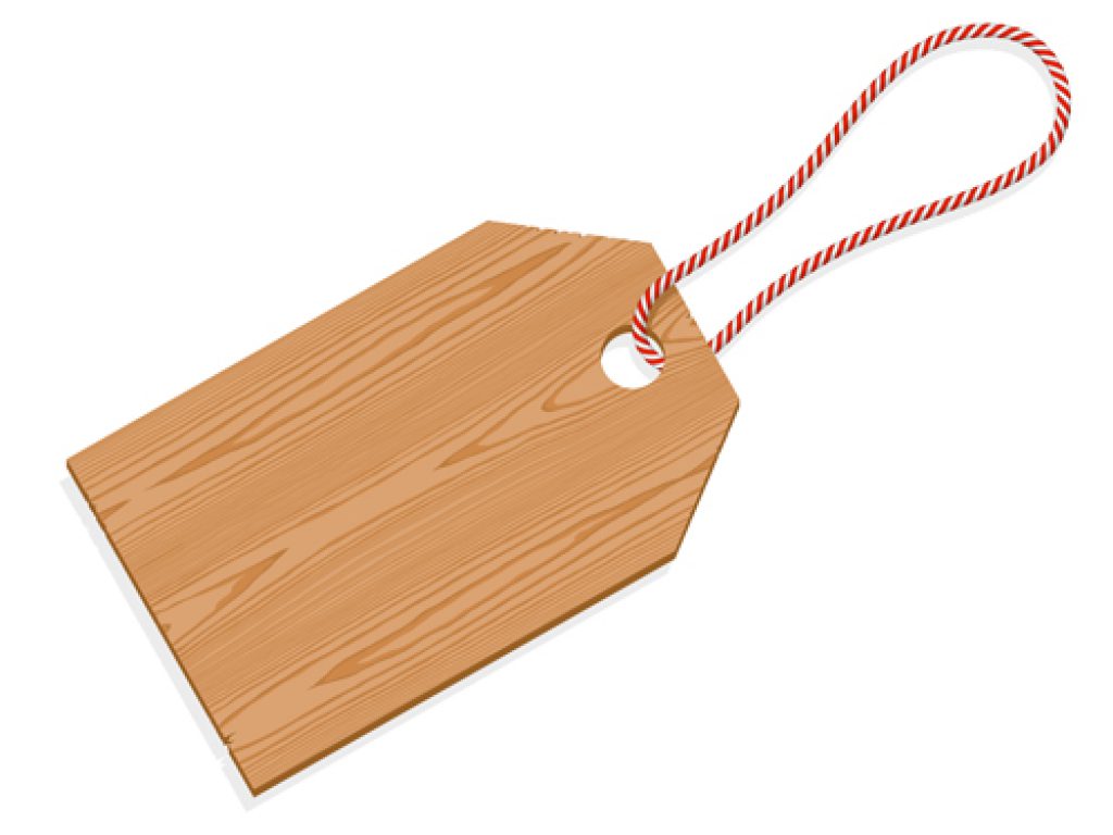 Illustration of a wooden tag label with string isolated on white background